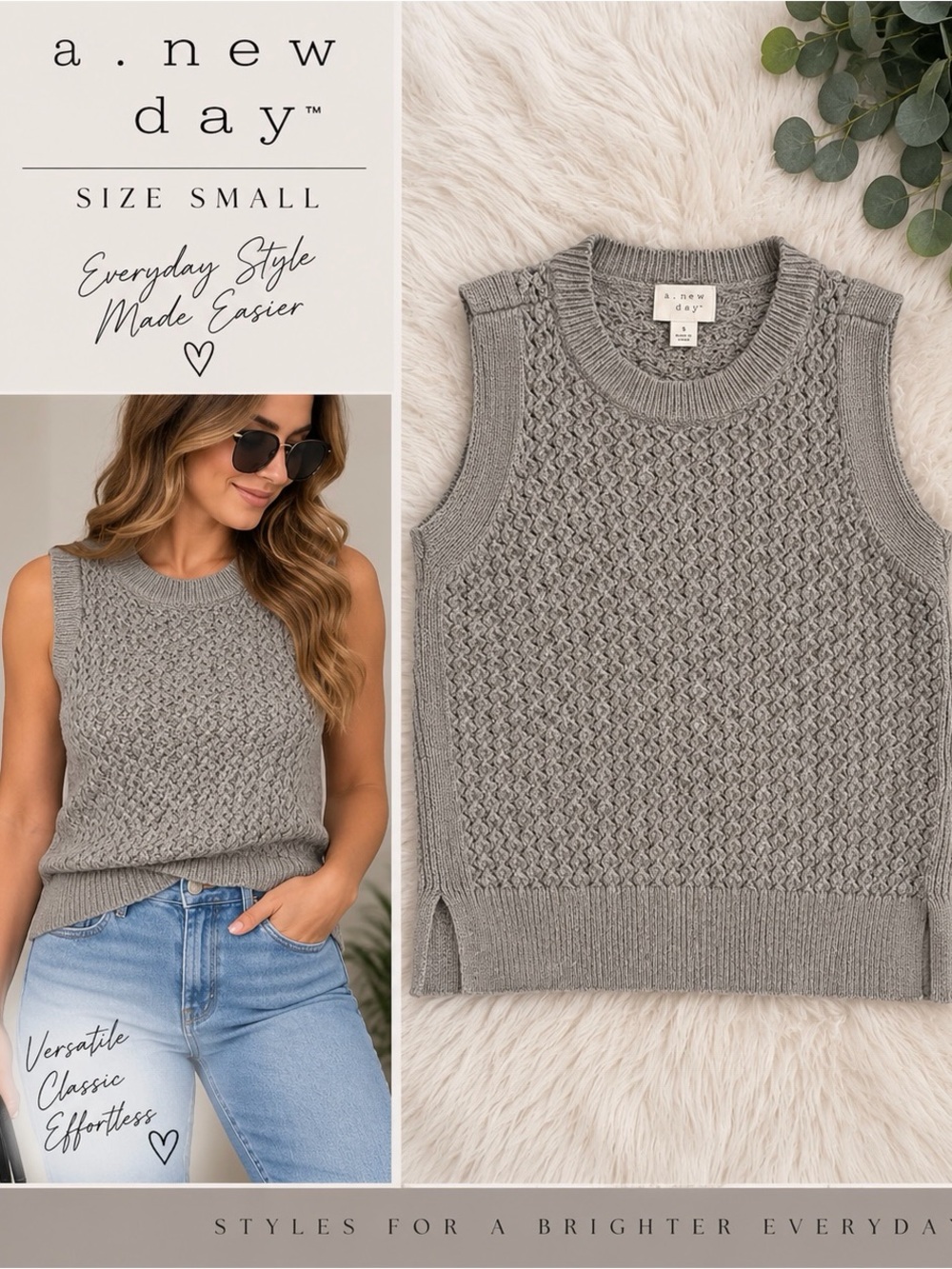 a new day Gray Knit Sleeveless Sweater Vest